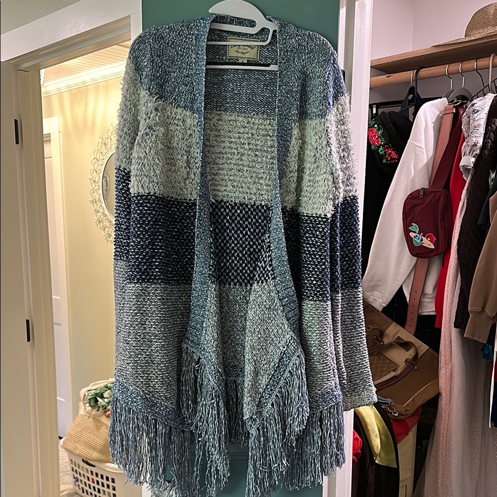 Women's Blue Sweater with Fringe